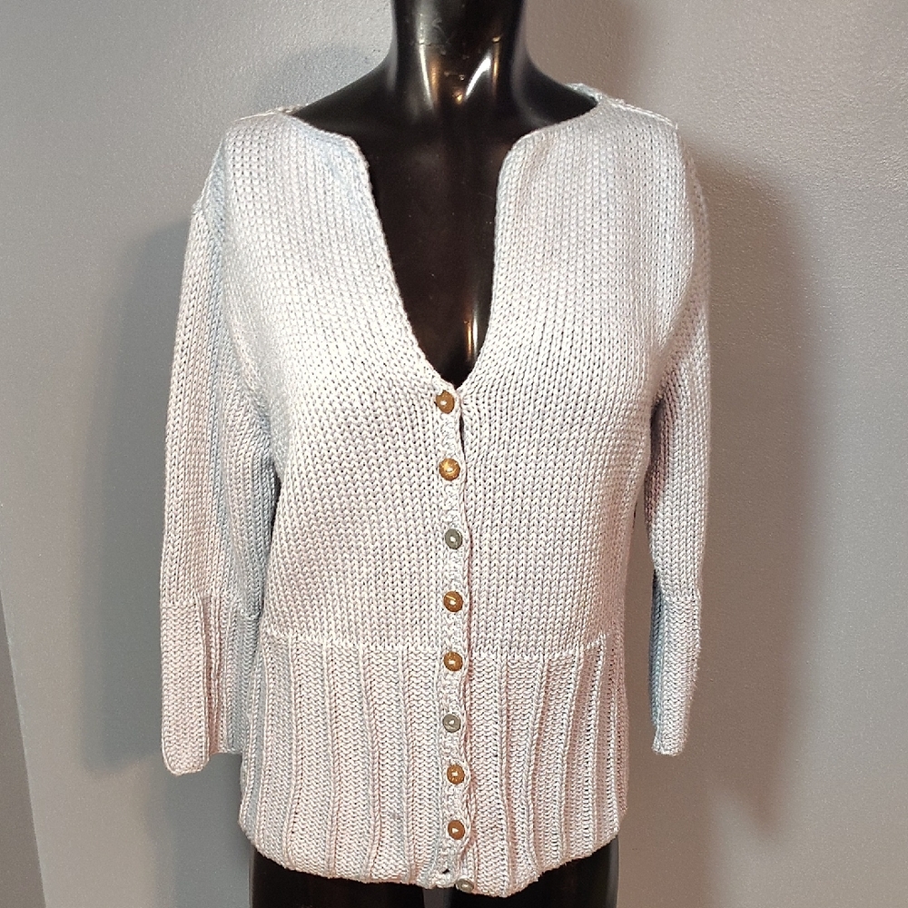 Pur Light Blue Button-Up Knit Cardigan